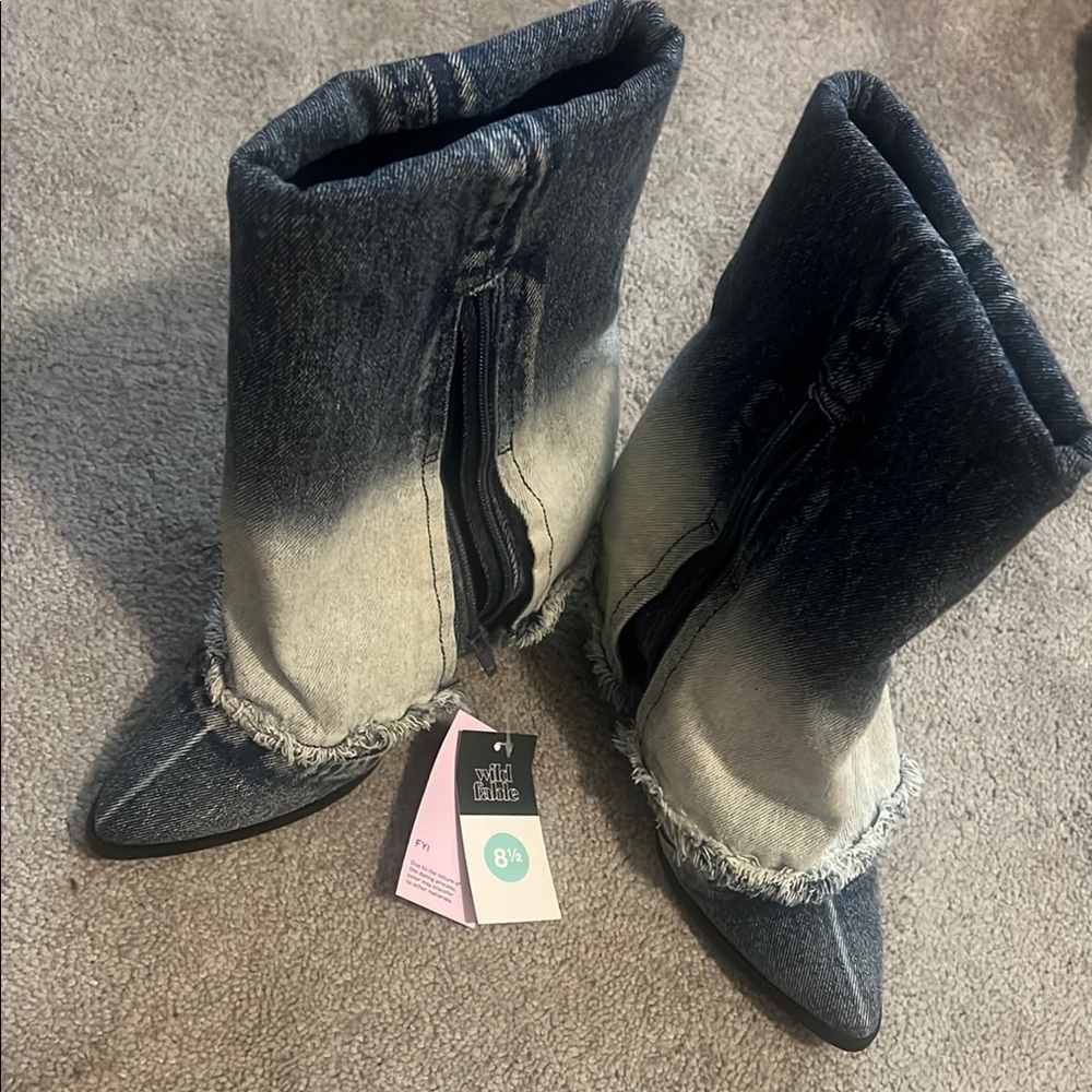 Wild Diva Women's Denim Boots - Black and Gray